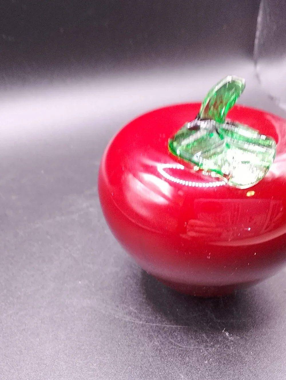 Handblown Red Apple Paperweight W Applied Stem And Leaf.